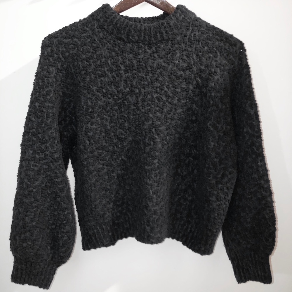 Black Fuzzy Slightly Cropped Sweater